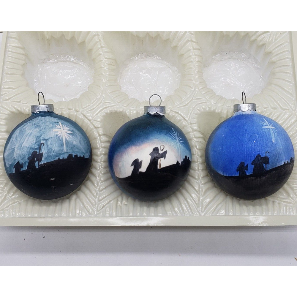 Set of 3 Vintage Hand Painted Made in USA Christmas Ornaments Shepherds see Star